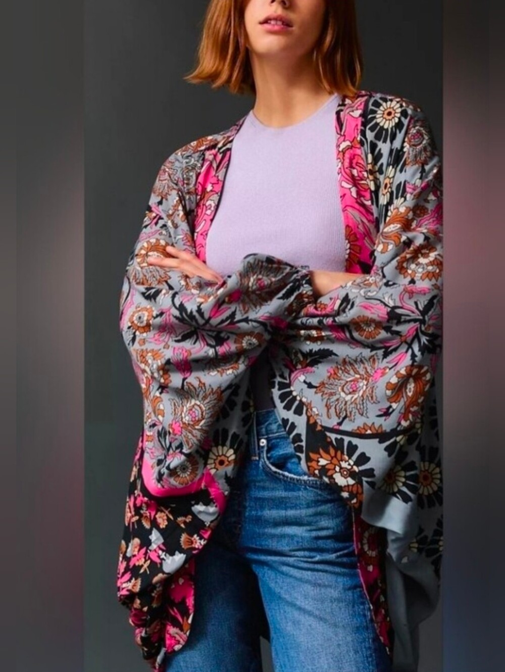 Anthropologie Exclusive Simona Kimono Mixed Floral Print Pink Sz OS Soldout NIP